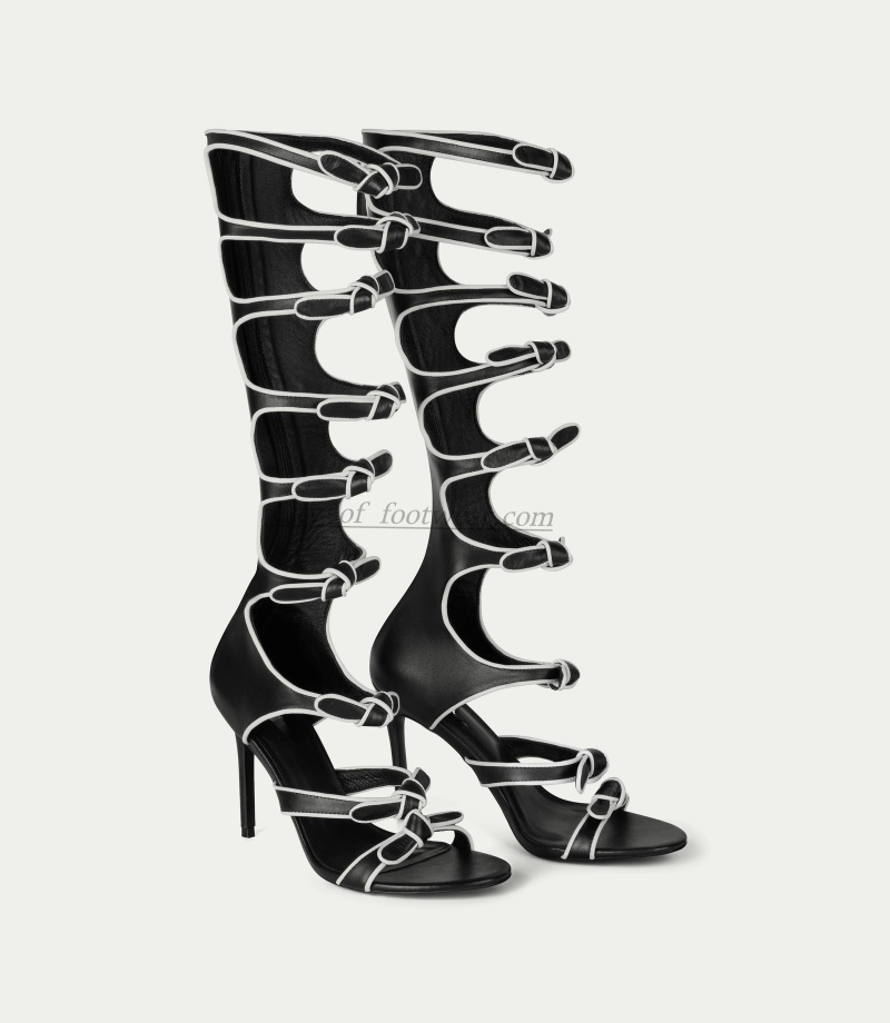 Black and white bowknot open t - đánh giá và giá Women'S Fashion Knee High Boots