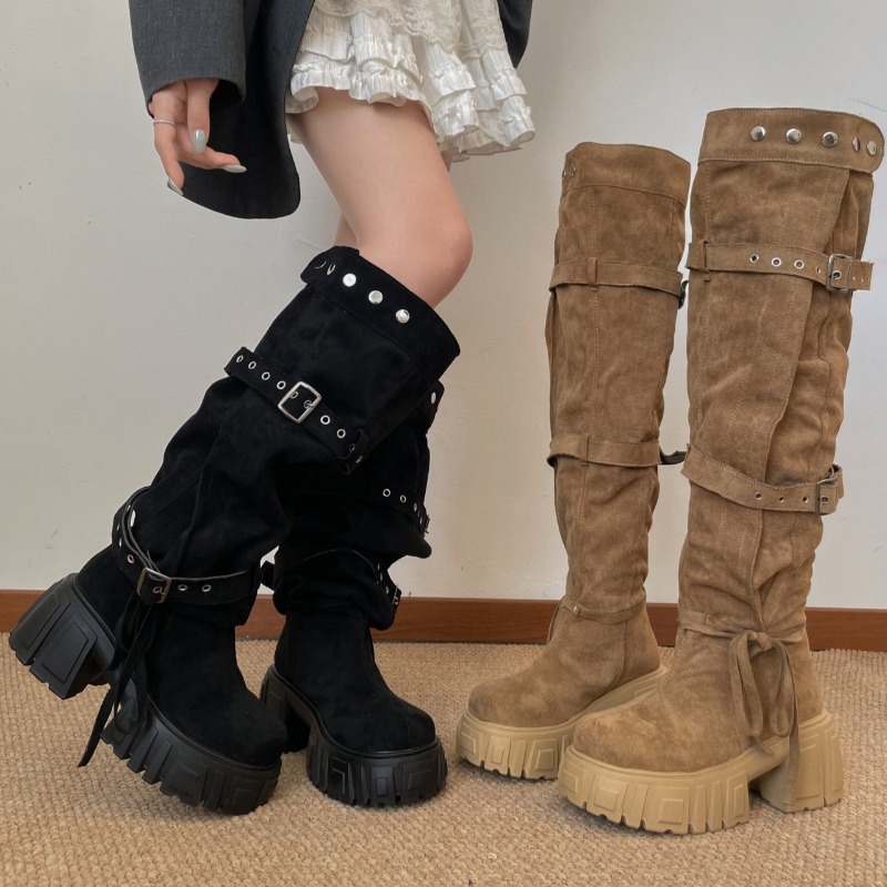2026 Fashion Punk Style Buckle - đánh giá và giá Women'S Fashion Knee High Boots